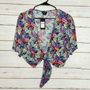 City Chic Plus Size Tie Front Tropical Print Top NWT Size 16